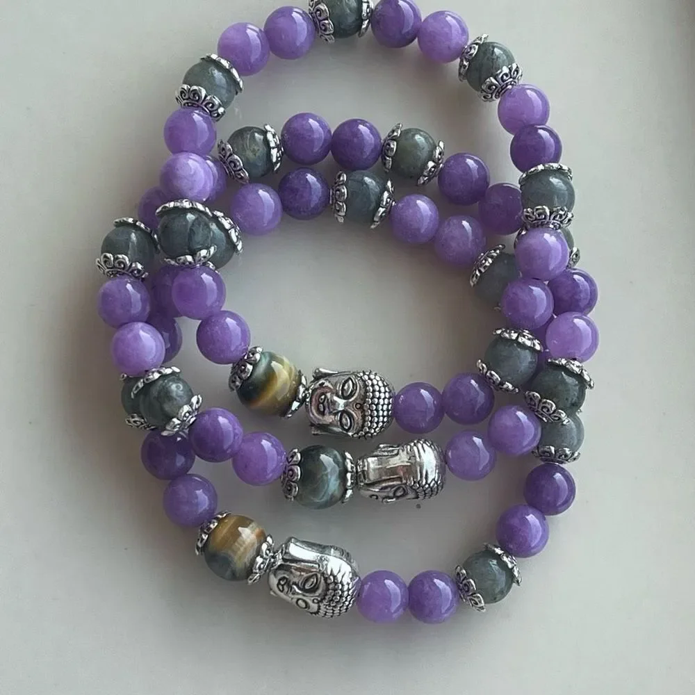 Dream tiger eye Buddha head labradorite kunzite ONE NEW stretch bracelet hand cr - Picture 7 of 11
